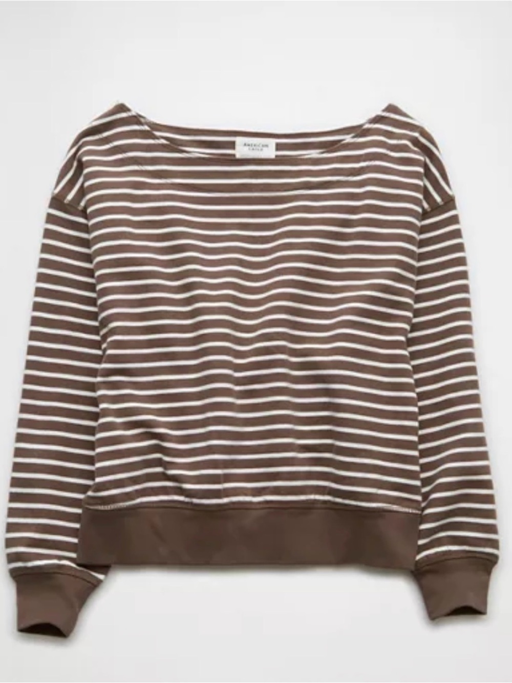 American Eagle Outfitters Brown & White Striped Long-Sleeve Boatneck Sweatshirt